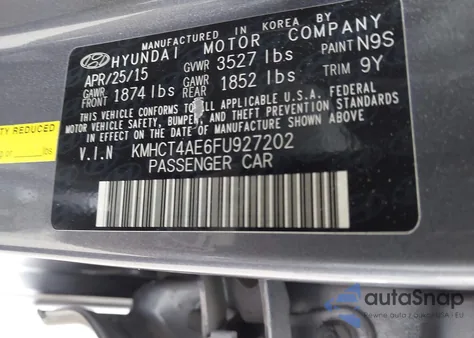 2015 Hyundai Accent Gls из США, поврежденный, VIN KMHCT4AE6FU927202